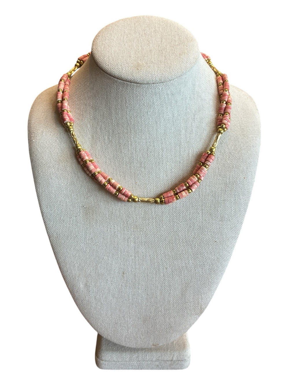 Pink Beaded Gold Accent Necklace ~ 18 Inches